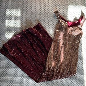 Sequin Prom Gown in Burgundy and Gold